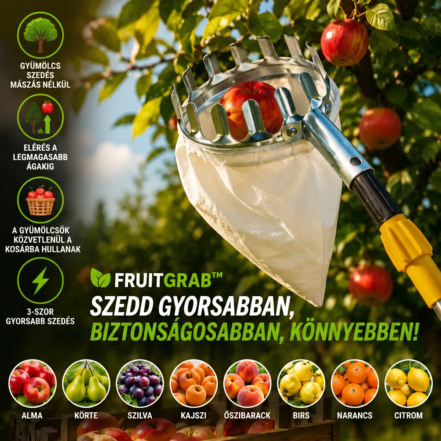 FruitGrab™ – Gyümölcsszedés Létra Nélkül
