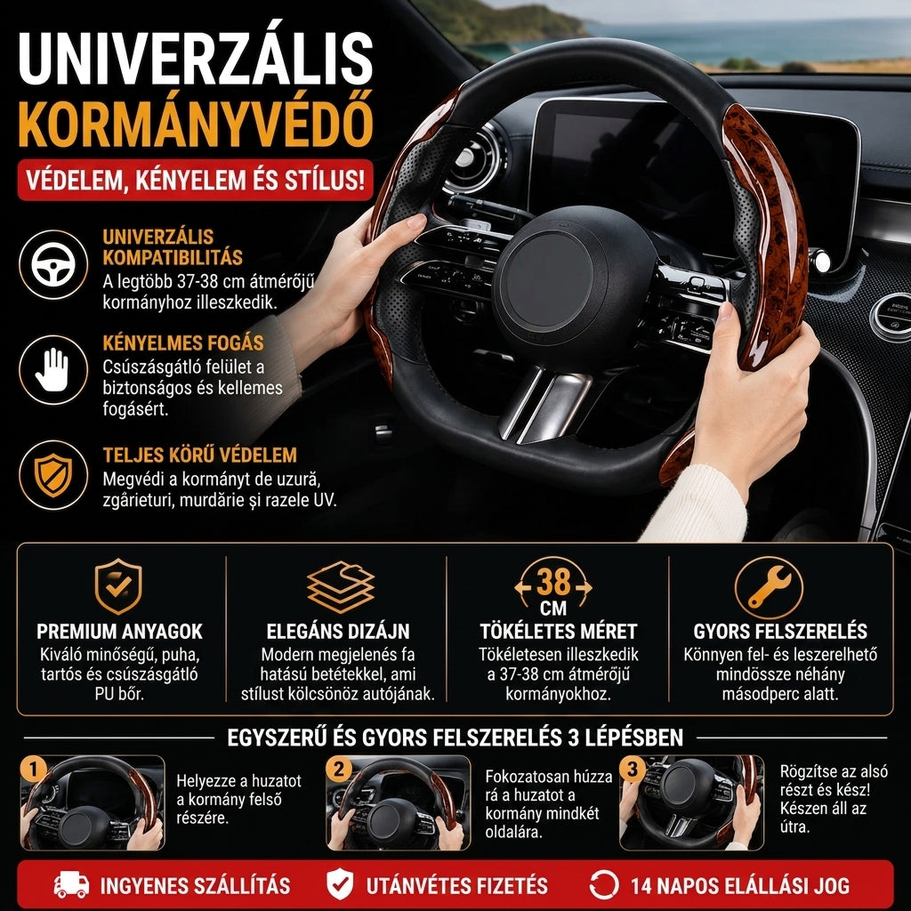 Csúszásmentes Kormányvédő WoodGrip™