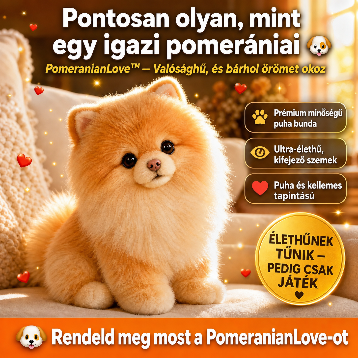 PomeranianLove™ – Élethű Plüss Kiskutya